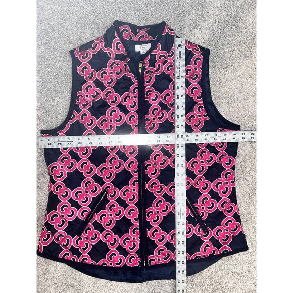Crown & Ivy Puffer Vest Pink & Navy PL Women’s Full Zip Front W/ Zip Pockets - Picture 9 of 10